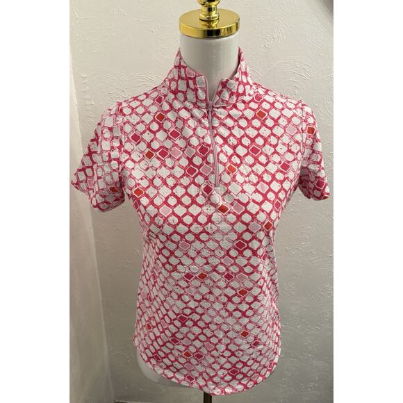 Ibkul Pink Patterned Short Sleeve Mock Golf Shirt Size Small 1/4 Zip - Picture 1 of 7